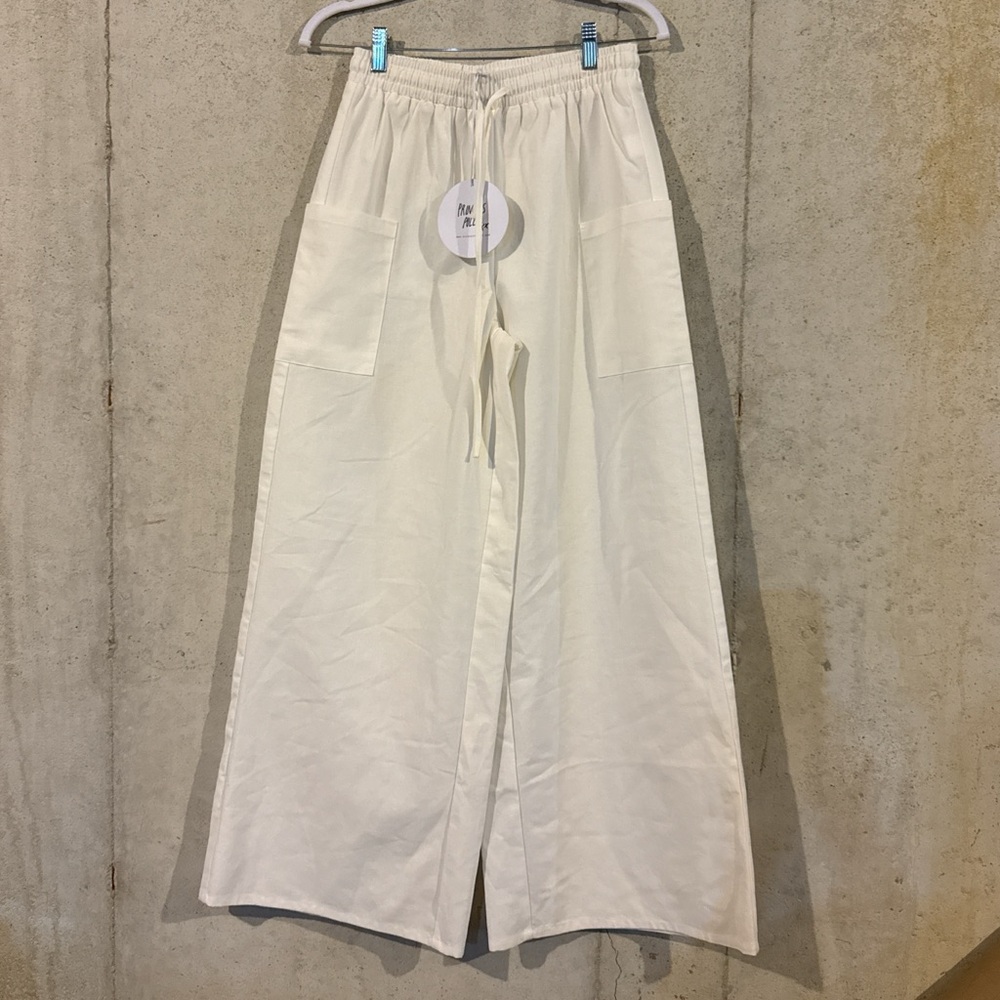 Princess Polly Wide Leg Cream Drawstring Pants